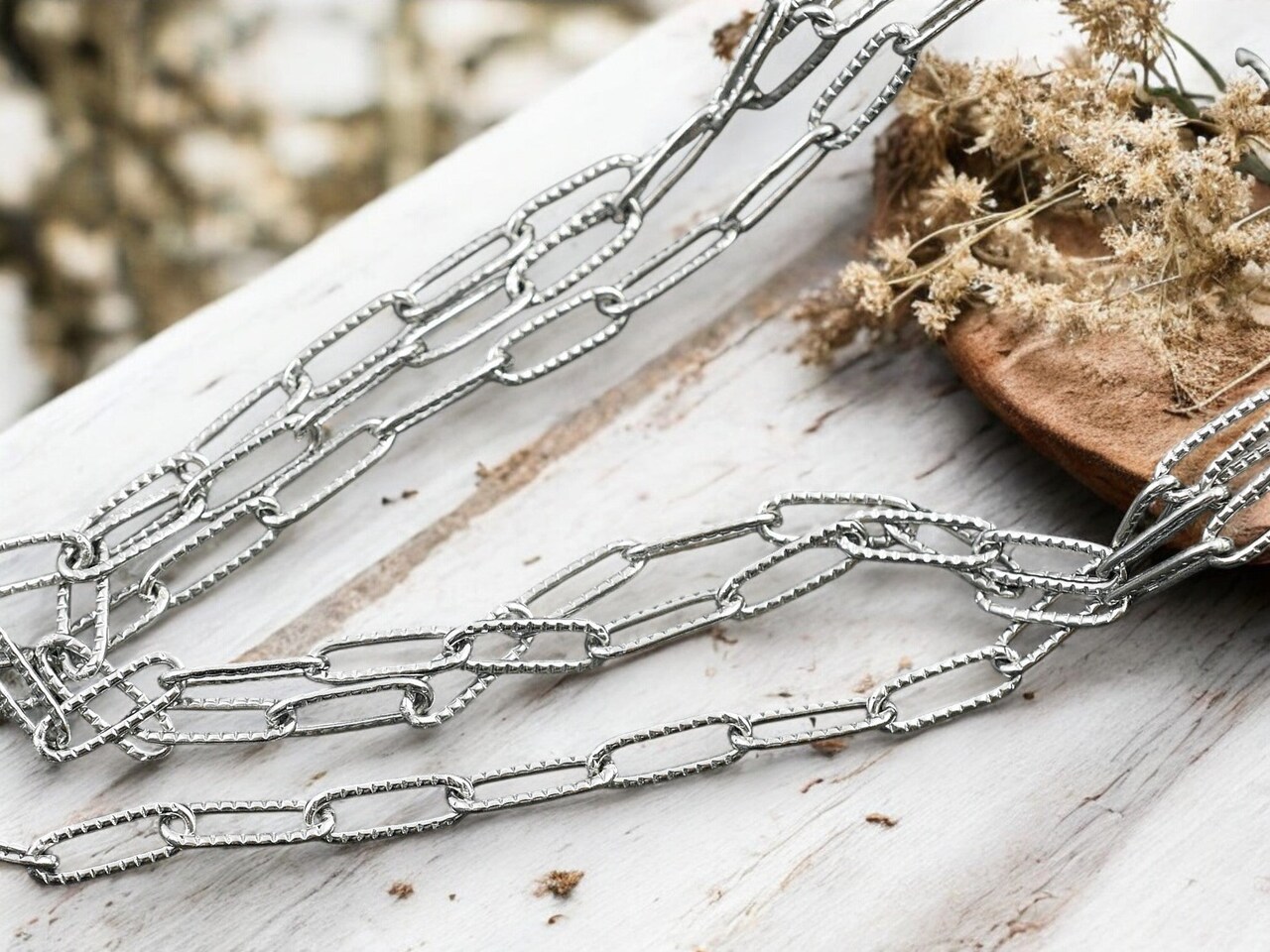 304 Stainless Steel Textured Paperclip Chain 12x4mm (soldered)